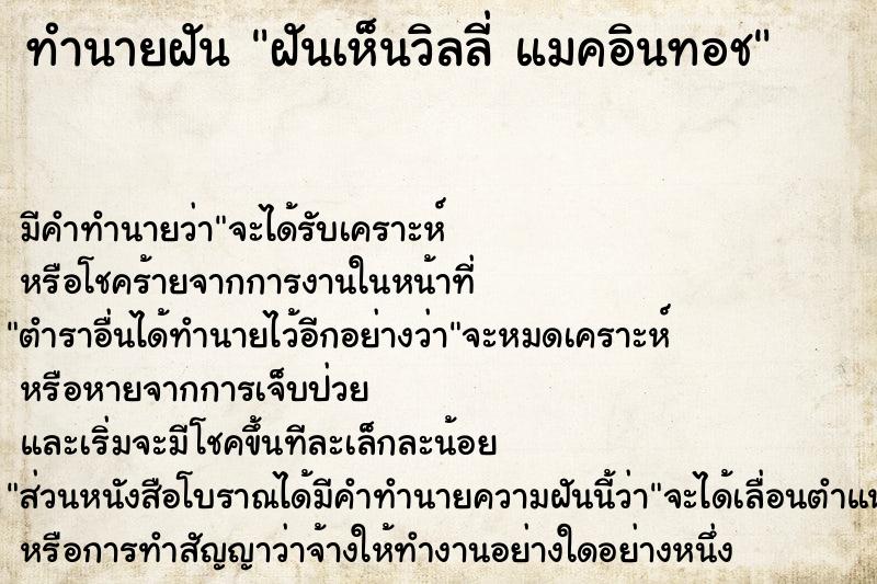 ทำนายฝันฝันเห็นวิลลี่แมคอินทอช ทำนายฝันทำนายฝันฝันเห็นวิลลี่แมคอินทอช